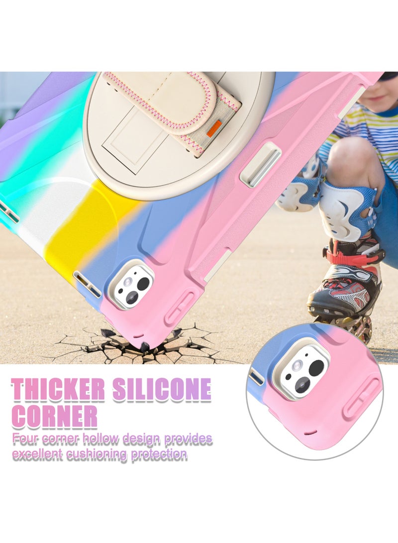 Captaintech Case for iPad Pro 13-inch (2024) M4 Chip Model A2925 A2926 Heavy Duty Rugged Durability Silicone Tablet Cover with 360° Rotating Hand Strap Foldable Hidden Stand u0026 Shoulder Strap Pink - Image 3