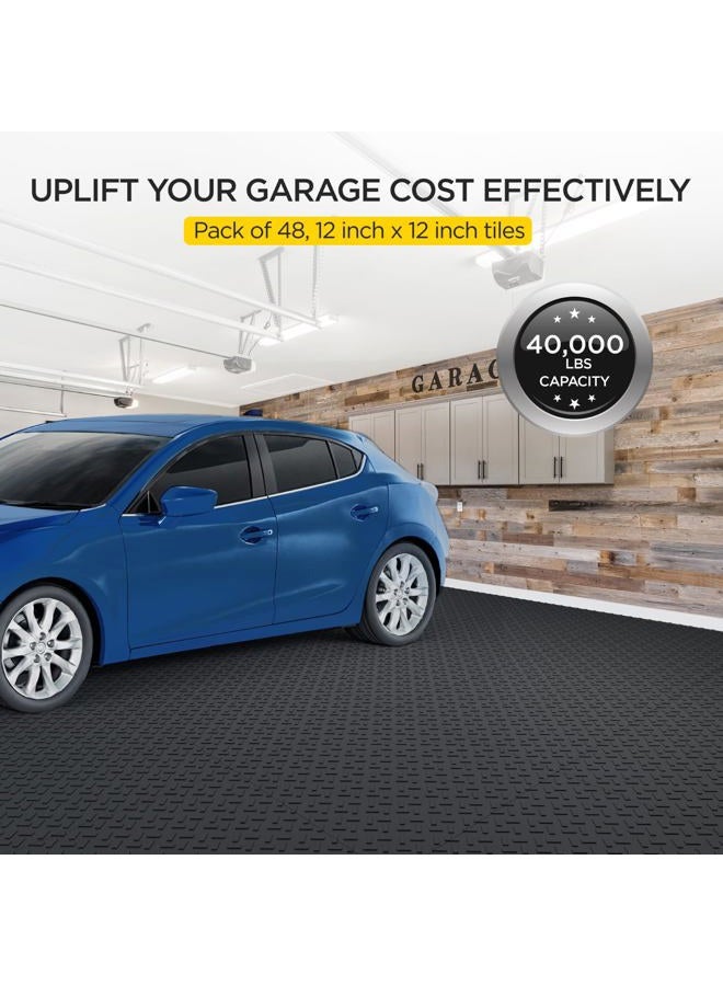 boldworks Garage Floor Tiles Interlocking Garage Flooring Tiles Pack of 48 Antislip Oil and Stain Resistant for Garages Shop Floors Basements 40000 LBS Load Capacity 12x12 Inch Black Color - Image 3