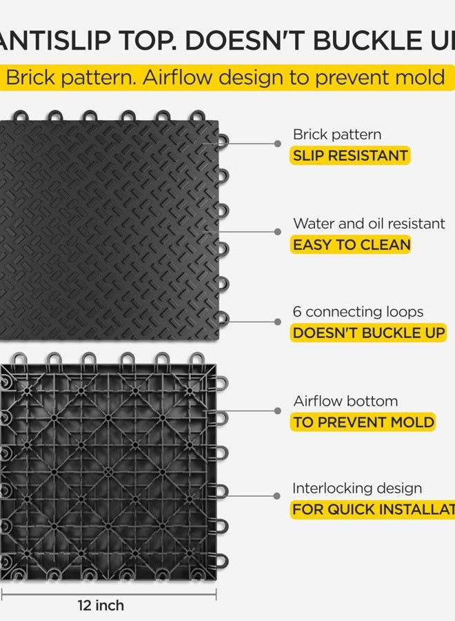boldworks Garage Floor Tiles Interlocking Garage Flooring Tiles Pack of 48 Antislip Oil and Stain Resistant for Garages Shop Floors Basements 40000 LBS Load Capacity 12x12 Inch Black Color - Image 2