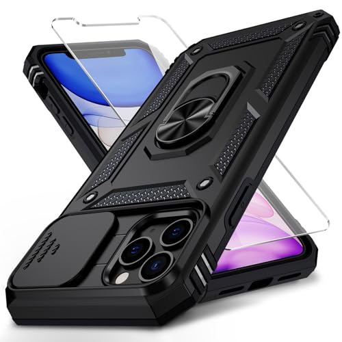 Weycolor for iPhone 11 Pro Max Case with Camera Lens Cover, HD Screen Protector, 10 FT Military Grade Drop Protection, Magnetic Ring Holder Kickstand Protective Phone Case for iPhone 11 Pro Max, Black - Image 1