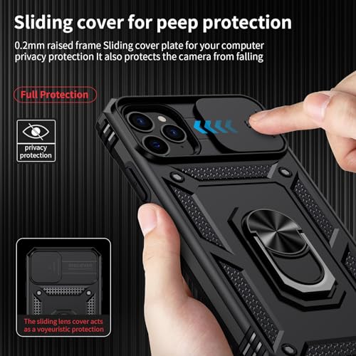Weycolor for iPhone 11 Pro Max Case with Camera Lens Cover, HD Screen Protector, 10 FT Military Grade Drop Protection, Magnetic Ring Holder Kickstand Protective Phone Case for iPhone 11 Pro Max, Black - Image 3