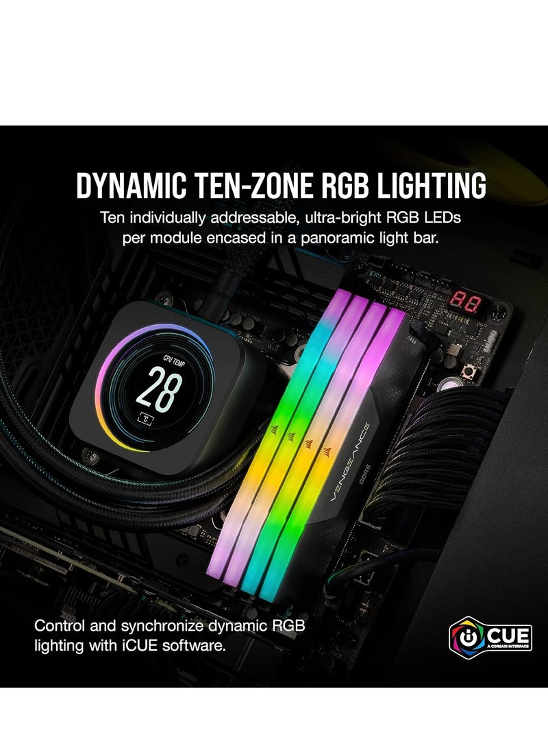 كورسير ذاكرة سطح المكتب VENGEANCE RGB DDR5 سعة 16 جيجابايت (2x8 جيجابايت) DDR5 5200 CL40-40-40-77 1.25 فولت إنتل XMP - أسود - Image 5