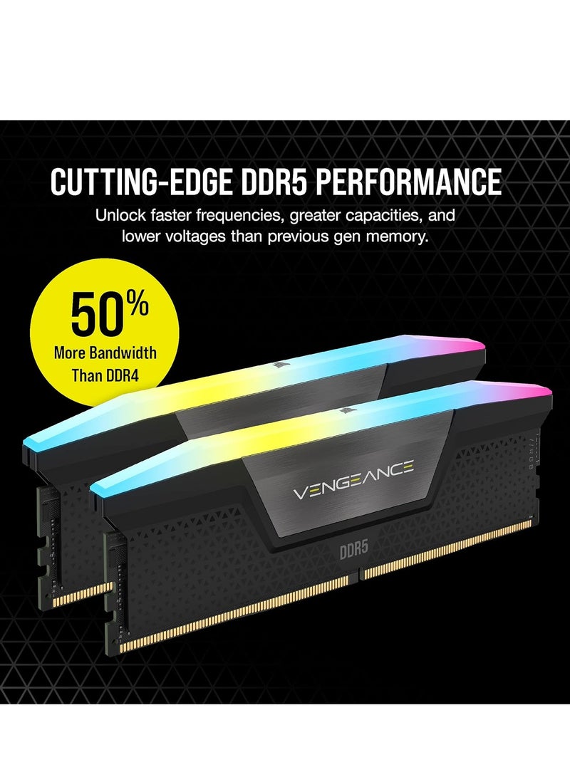 كورسير ذاكرة سطح المكتب VENGEANCE RGB DDR5 سعة 16 جيجابايت (2x8 جيجابايت) DDR5 5200 CL40-40-40-77 1.25 فولت إنتل XMP - أسود - Image 4