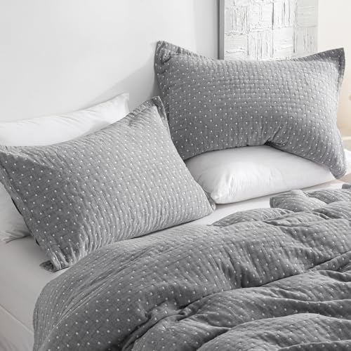 NTBAY Cotton Standard Pillow Shams, 3 Layer Muslin Breathable Soft Thermal Yarn Dyed Sham Covers, 2 Pack 20x26 Oxford Pillowcases with Envelope Closure, Grey Geometric - Image 1