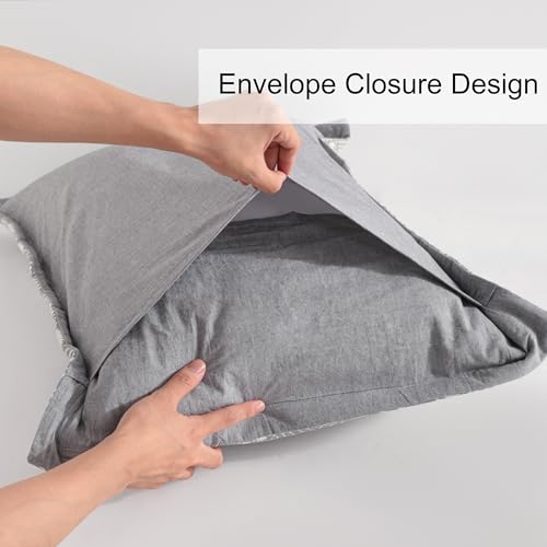 NTBAY Cotton Standard Pillow Shams, 3 Layer Muslin Breathable Soft Thermal Yarn Dyed Sham Covers, 2 Pack 20x26 Oxford Pillowcases with Envelope Closure, Grey Geometric - Image 4