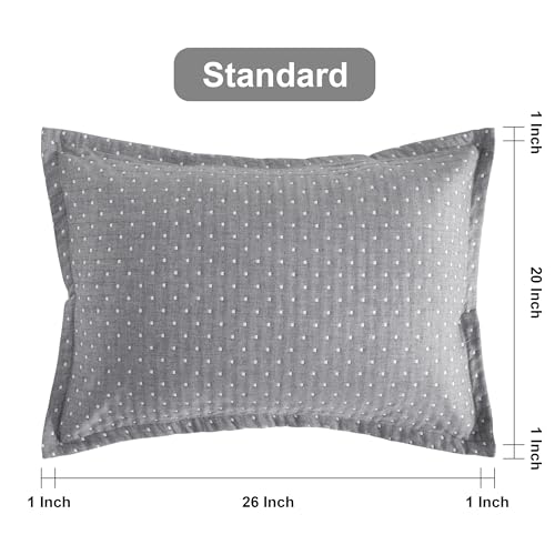 NTBAY Cotton Standard Pillow Shams, 3 Layer Muslin Breathable Soft Thermal Yarn Dyed Sham Covers, 2 Pack 20x26 Oxford Pillowcases with Envelope Closure, Grey Geometric - Image 2