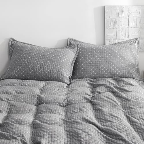 NTBAY Cotton Standard Pillow Shams, 3 Layer Muslin Breathable Soft Thermal Yarn Dyed Sham Covers, 2 Pack 20x26 Oxford Pillowcases with Envelope Closure, Grey Geometric - Image 5