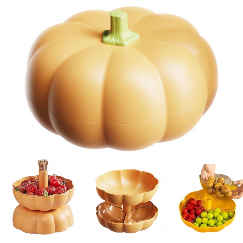 ATMEET Halloween Pumpkin Snackle Box Container Halloween Decorations Organizer Versatile Snack Storage 2 Tier Lazy Susan Divided Serving Tray - Image 1