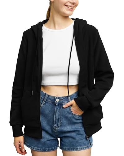 Argstar Women's Fleece Hoodies Lightweight Full Zip Sweatshirts with Pockets Long Sleeve Casual Hooded Jackets Black L - Image 5