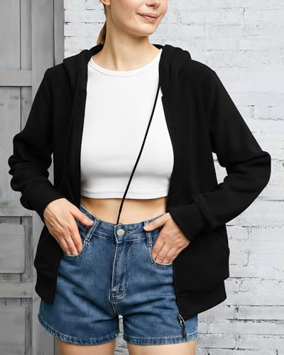Argstar Women's Fleece Hoodies Lightweight Full Zip Sweatshirts with Pockets Long Sleeve Casual Hooded Jackets Black L - Image 3