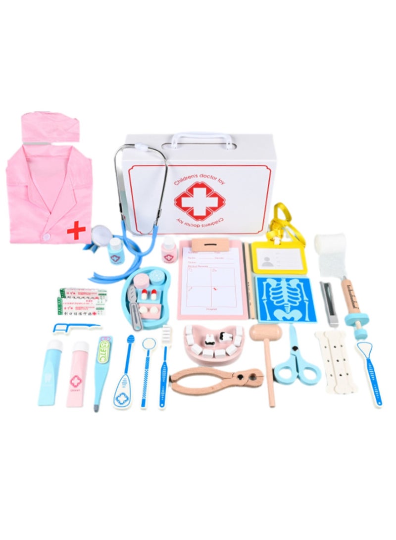 45pcs Medical Kit Toy Set With Nurse Costume, Children'S Doctor Toy Set With Stethoscope Tweezers Toothbrush Cotton Swab Forceps Oral Mirror Pretend Dentist Toy - Image 1