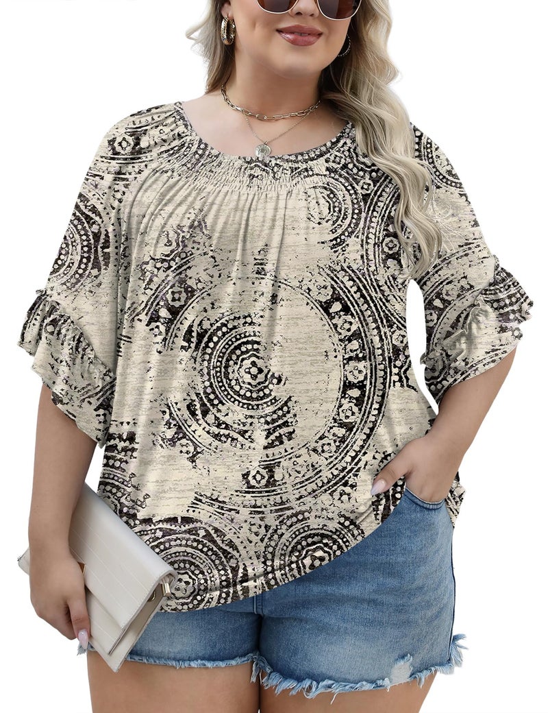 Micoson Plus Size 3/4 Sleeve Tops for Women Half Shirts Dressy Casual Crewneck Tunic Work Business Elegant Top - Image 4