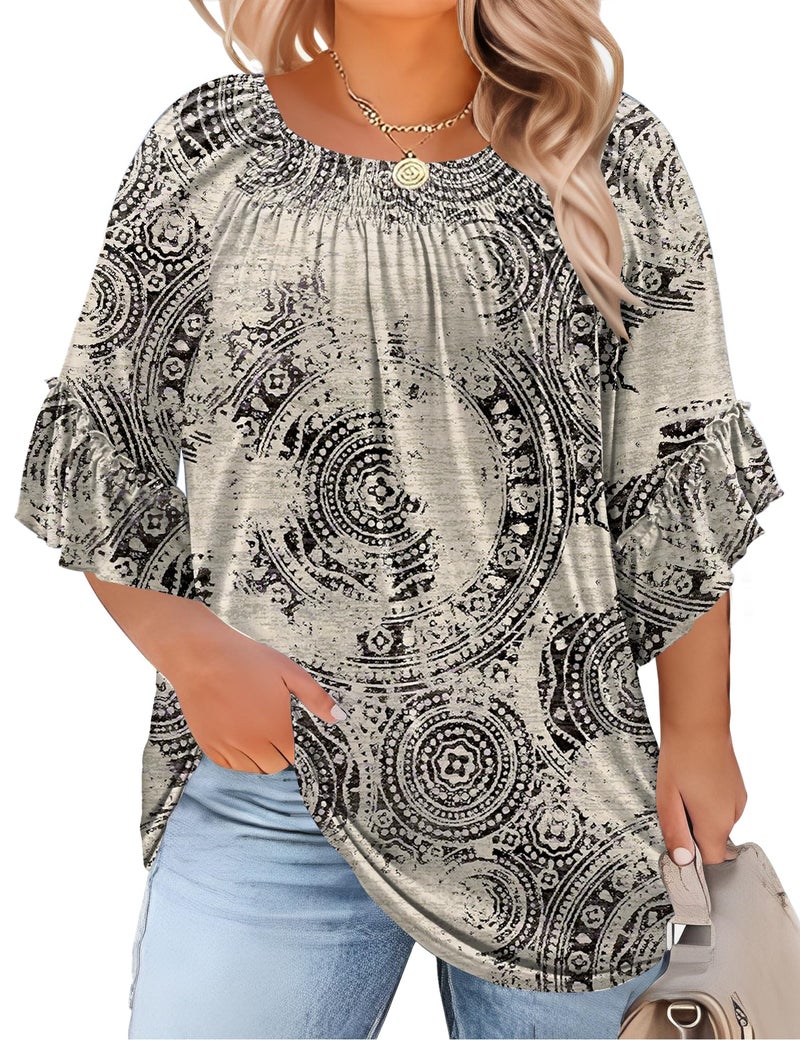 Micoson Plus Size 3/4 Sleeve Tops for Women Half Shirts Dressy Casual Crewneck Tunic Work Business Elegant Top - Image 1