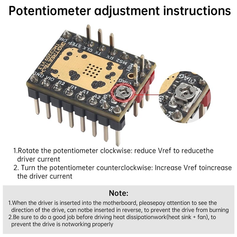 BIGTREETECH TMC2209 V1.3 Stepper Motor Driver, UART/STEP/DIR Mode, Ultra Silent Stepsticks Drivers with Heatsink for Octopus V1.1/Pro/SKR V1.4 Turbo/SKR 3, Manta M8P/M4P/M5P/MKS Gen L Motherboard 5Pcs - Image 5