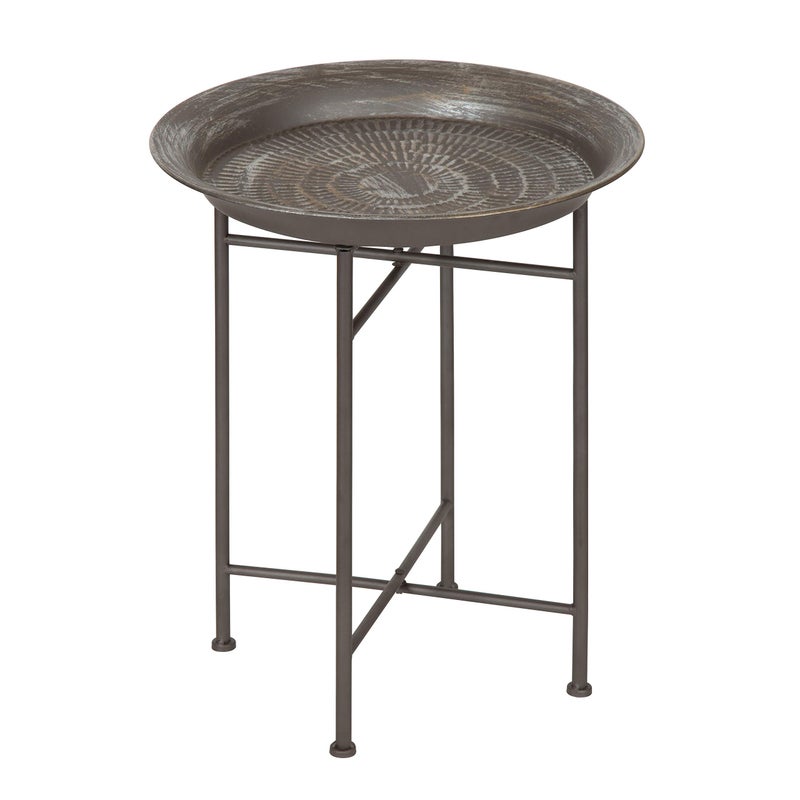 Kate and Laurel Kate and Laurel Mahdavi Hammered Metal Tray End Table Pewter 165 inch Diameter 