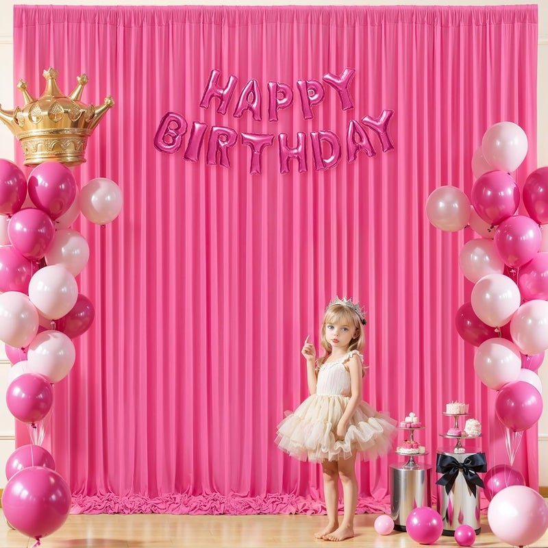 PARTISKY 16x10FT Hot Pink Backdrop Curtains for Wedding Parties, Wrinkle Free Polyester Photography Backdrop Drapes for Wedding Baby Shower Birthday Parties Stage Background Stand Decorations 4x10ft,4 Panels - Image 3