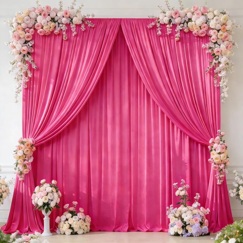 PARTISKY 16x10FT Hot Pink Backdrop Curtains for Wedding Parties, Wrinkle Free Polyester Photography Backdrop Drapes for Wedding Baby Shower Birthday Parties Stage Background Stand Decorations 4x10ft,4 Panels - Image 1
