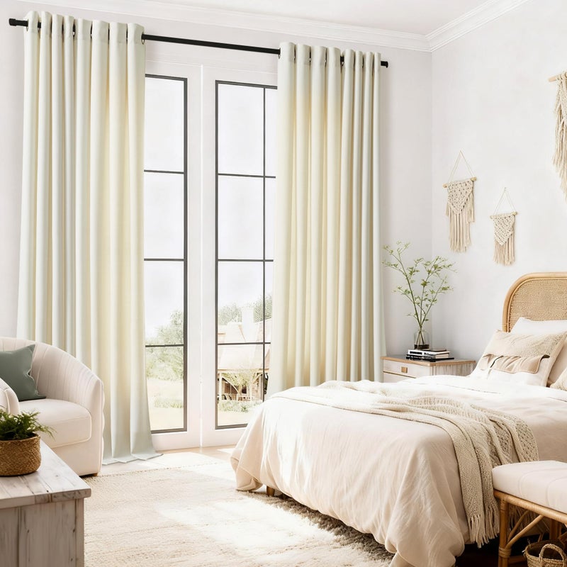 DUKIYO Cream Beige Curtains 102 Inches Long 2 Panels Grommet Light Filtering Linen Slub Textured Curtain Modern Farmhouse Coastal Decor Linen Drapes 102 Inch Length for Patio Sliding Door Office Bedroom - Image 2
