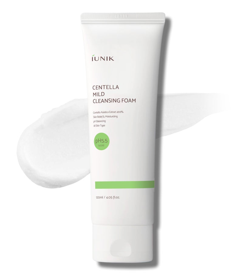 iUNIK IUNIK Centella Mild Facial Foaming Cleanser - Non-stripping Sub-Acid w/Centella Asiatica 49% Moisturizing pH Balancing for Oily Dry Senstivie Acne-prone skin Vegan Korean Skincare