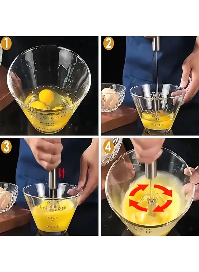 Silvery Manual Hand Mixer Heavy Duty Stainless Steel Beaters For Baking Whipping Cream - Image 3