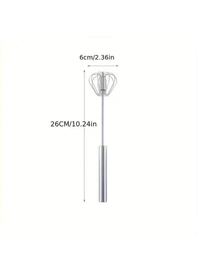 Silvery Manual Hand Mixer Heavy Duty Stainless Steel Beaters For Baking Whipping Cream - Image 1
