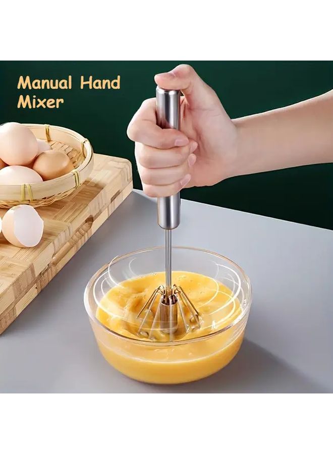 Silvery Manual Hand Mixer Heavy Duty Stainless Steel Beaters For Baking Whipping Cream - Image 2