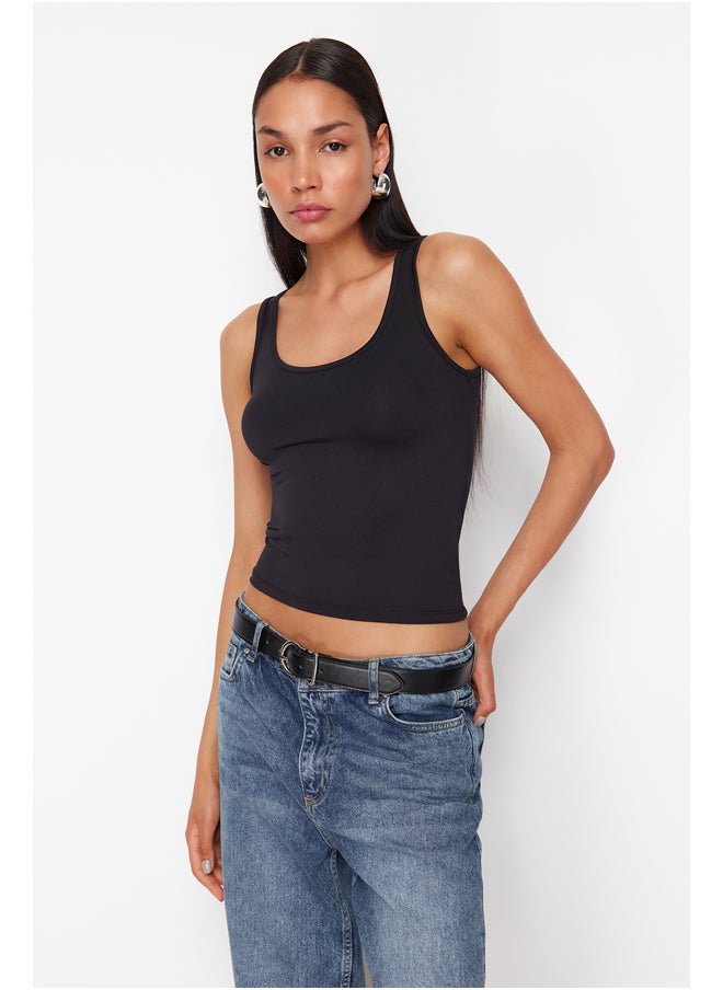 trendyol - Black Polyamide Pool Neck Fitted Super Flexible Knitted Undershirt TWOSS24AL00065 - Image 1