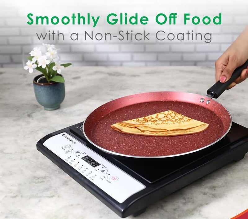 KN ENTERPRISE KN Non Stick Frying pan nonstick Pizza pan dosa pan Ceramic pan for Cooking Omelette pan Induction Base Maroon - Image 4