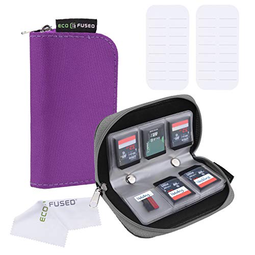 Eco-Fused Memory Card Case - Fits up to 22x SD, SDHC, Micro SD, Mini SD and 4X CF - Holder with 22 Slots (Purple & Grey / 22 Slots - 2 Pack) - Image 2