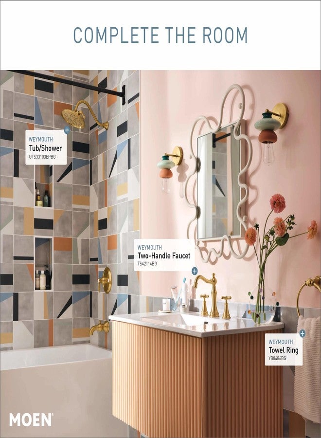 Moen Weymouth Brushed Gold Bathroom Hand -Towel Ring, YB8486BG - Image 3