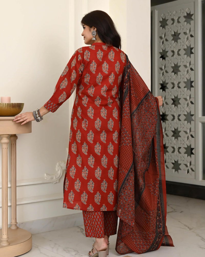 ANNI Designer Women's Rayon Viscose Straight Printed Kurta with Pant and Dupatta (HAMDAM RED_XL_RED_X-Large) - Image 2