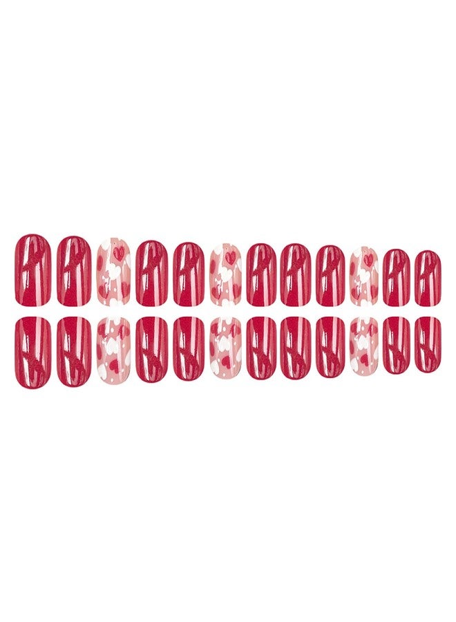 ASABITE 24 Pcs Short Square Press on Nails Valentines Fake Nails with Red White Heart Designs Red Full Cover False Nails Artificial Nails Press ons Valentines Heart Nail Reusable Stick on Nail for Women - Image 4