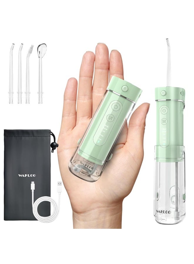 WAFLOO Water Flosser Travel Mini Cordless Portable: 5 Modes Water Dental Floss with Telescopic Water Tank, 4 Jet Tips, IPX7 Waterproof, Green - Image 1
