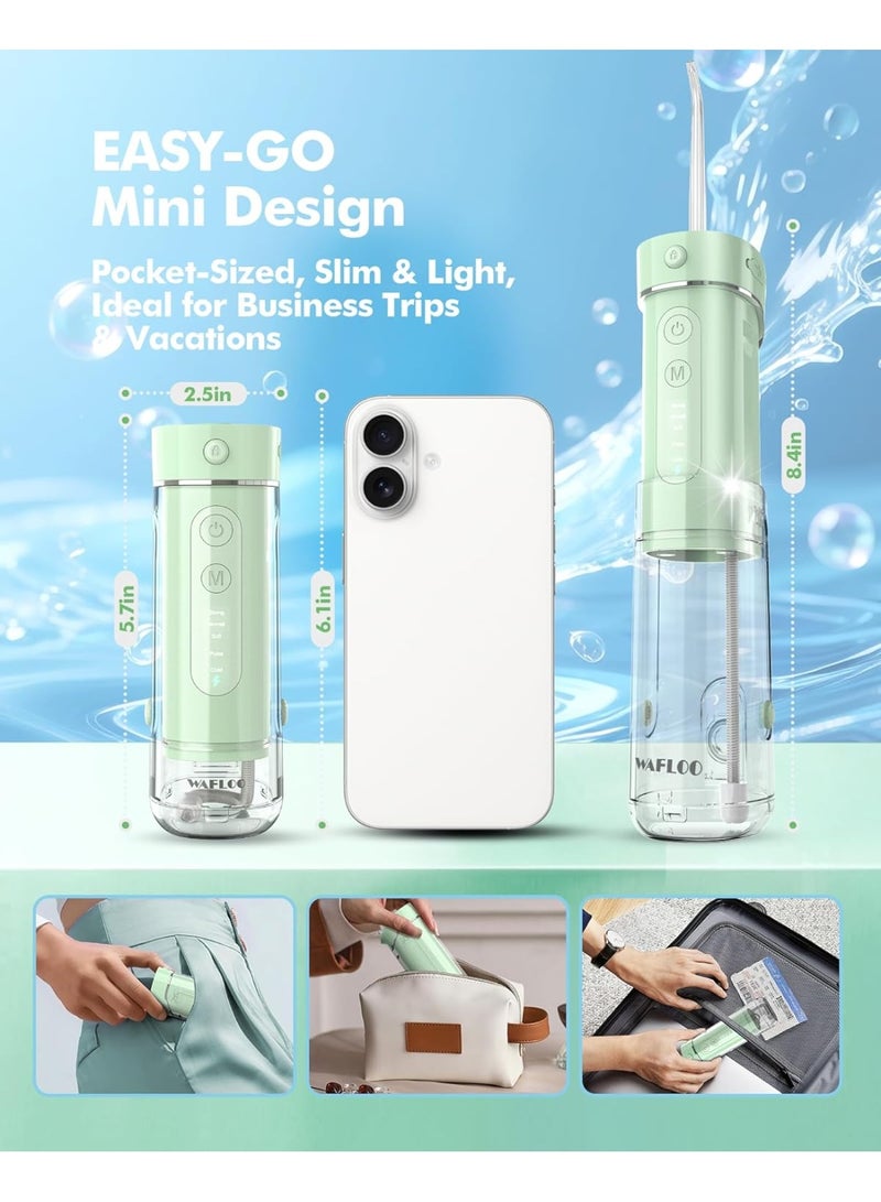 WAFLOO Water Flosser Travel Mini Cordless Portable: 5 Modes Water Dental Floss with Telescopic Water Tank, 4 Jet Tips, IPX7 Waterproof, Green - Image 2