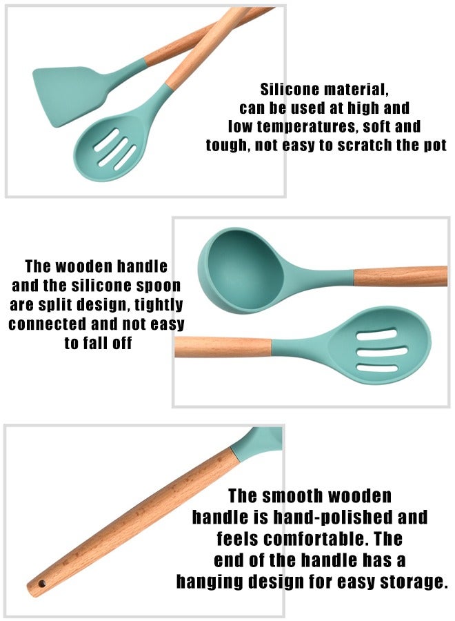 Silicone Kitchenware 19-Piece Set Non-Stick Cooking Shovel Spoon Kitchenware With Storage Bucket Knife Set For Cutting Slicing Dicing Chopping Cooking Such as Stir-Frying(green）  - Image 3