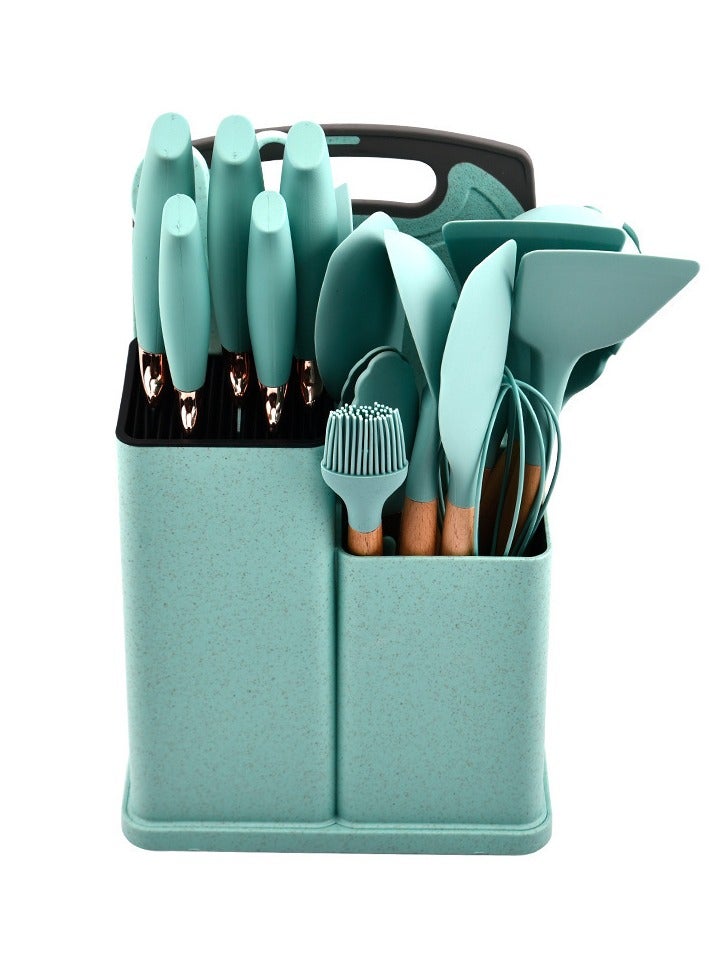 Silicone Kitchenware 19-Piece Set Non-Stick Cooking Shovel Spoon Kitchenware With Storage Bucket Knife Set For Cutting Slicing Dicing Chopping Cooking Such as Stir-Frying(green）  - Image 5