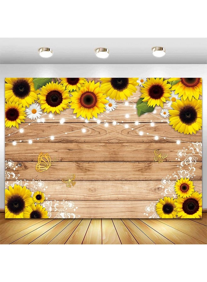 Qian Sunflower Wooden Photography Backdrop 7X5Ft For Birthday Newborn Baby Shower Supplies Rustic Wood Board Butterfly Photo Background Wedding Bridal Shower Party Banner Photoshoot Decor - Image 3