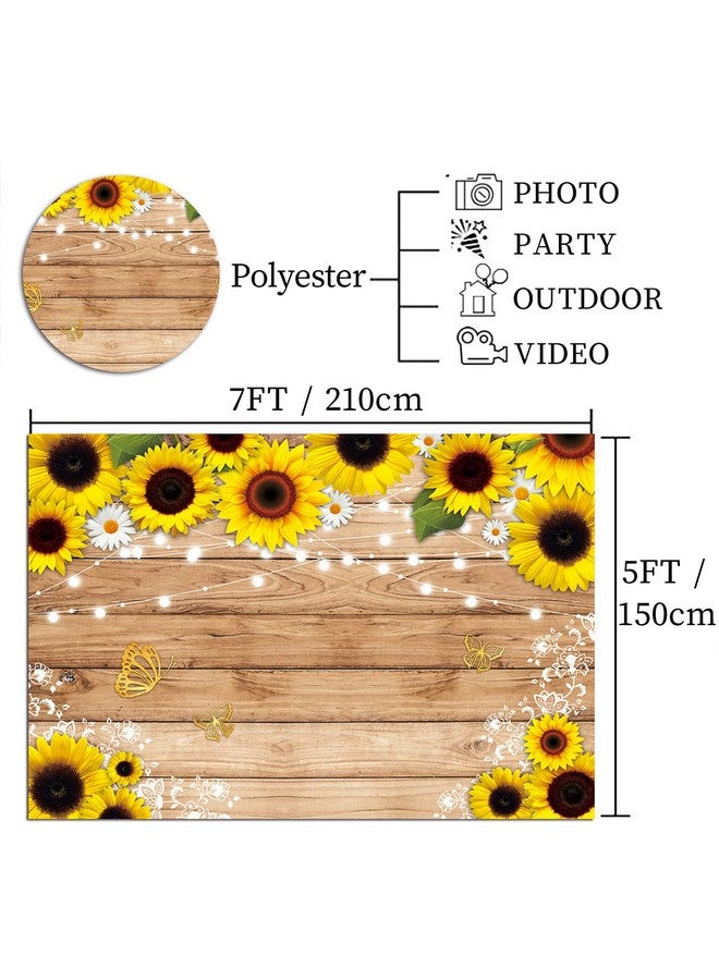 Qian Sunflower Wooden Photography Backdrop 7X5Ft For Birthday Newborn Baby Shower Supplies Rustic Wood Board Butterfly Photo Background Wedding Bridal Shower Party Banner Photoshoot Decor - Image 5