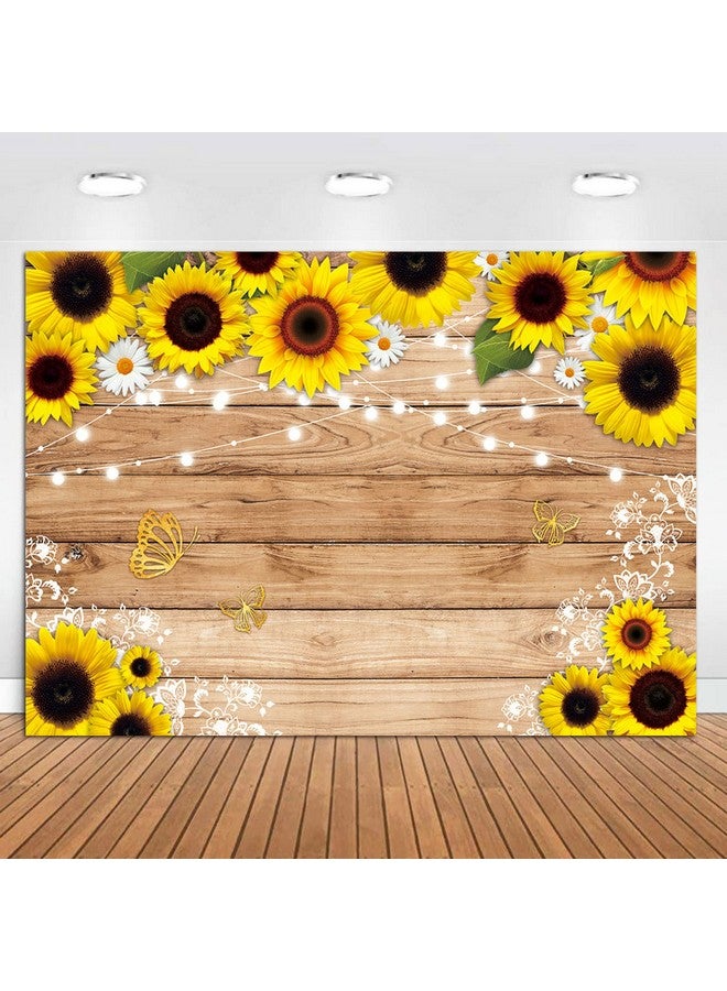 Qian Sunflower Wooden Photography Backdrop 7X5Ft For Birthday Newborn Baby Shower Supplies Rustic Wood Board Butterfly Photo Background Wedding Bridal Shower Party Banner Photoshoot Decor - Image 2
