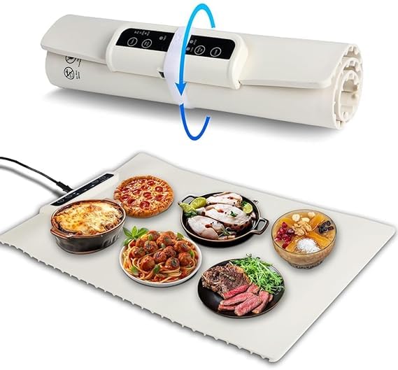 SHOPECOM سخان طعام كهربائي من شوبكوم مع 3 إعدادات حرارة طاولة طعام قابلة للطي ومحمولة لوح تسخين طعام كهربائي لتسخين الأطباق طاولة طعام للمطبخ - Image 3
