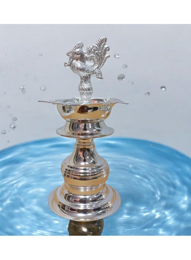Sigaram 7x3 Inch German Silver Peacock Handle Diya for Home & Temple Festival Décor K4132 - Image 2