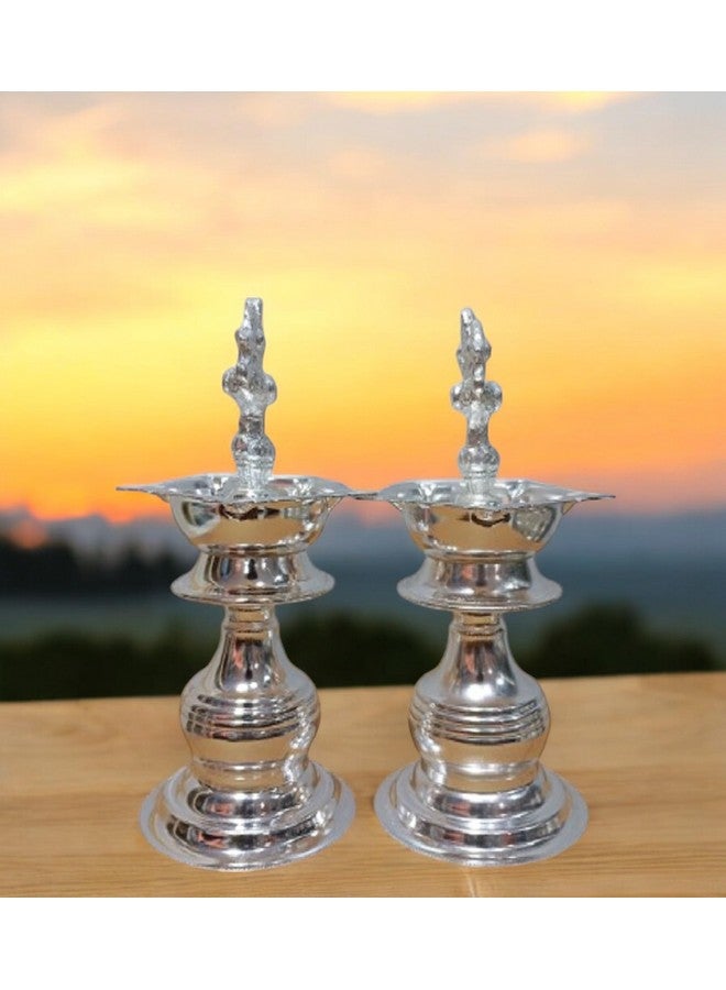 Sigaram 7x3 Inch German Silver Peacock Handle Diya for Home & Temple Festival Décor K4132 - Image 3