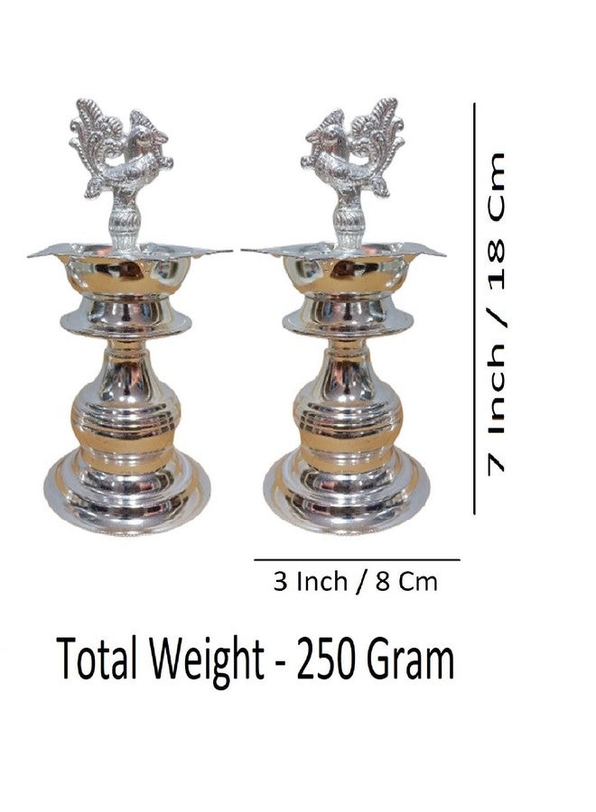 Sigaram 7x3 Inch German Silver Peacock Handle Diya for Home & Temple Festival Décor K4132 - Image 5