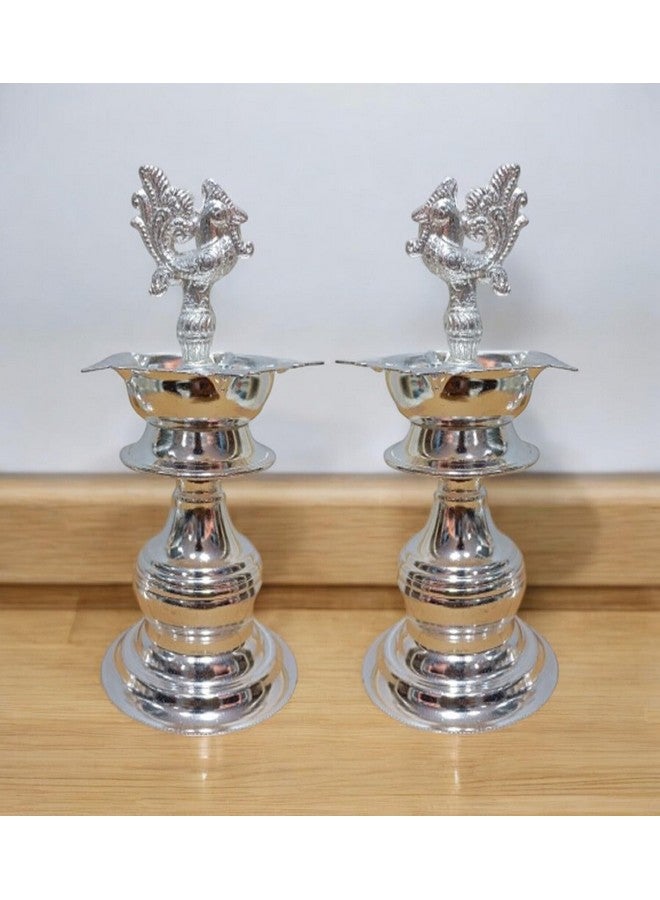 Sigaram 7x3 Inch German Silver Peacock Handle Diya for Home & Temple Festival Décor K4132 - Image 4