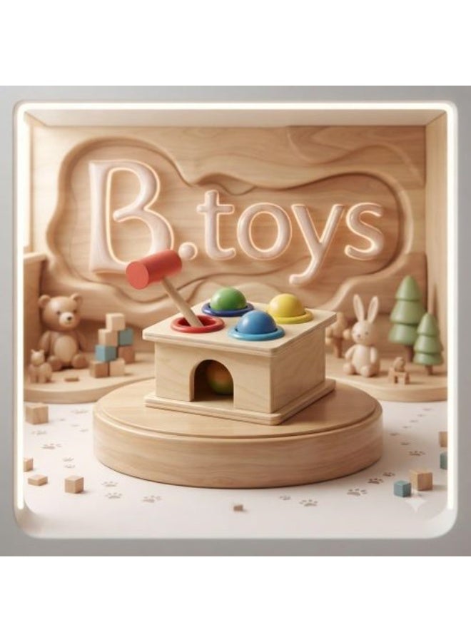 B.toys Wooden Pound-a-Ball Educational Toy with Hammer and Colorful Balls