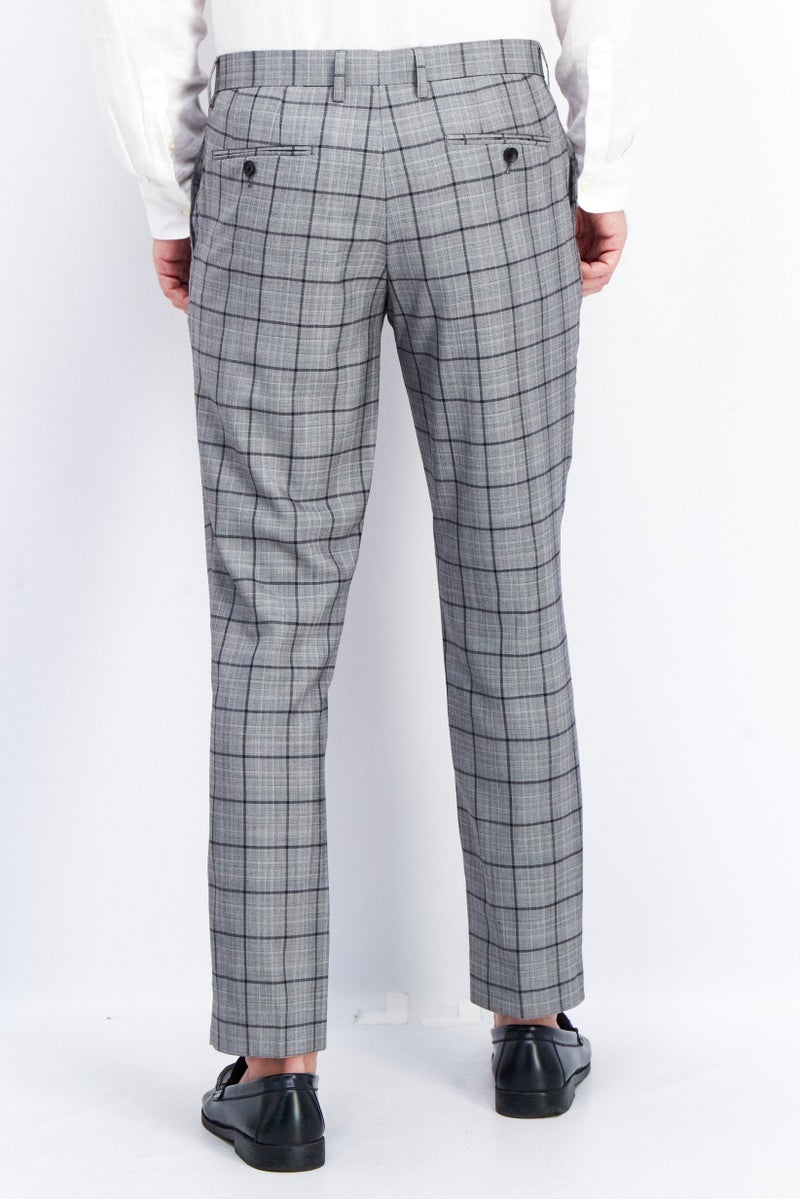 SELECTED بنطلون رسمي للرجال بقصة ضيقة بنقشة مربعات، مزيج رمادي - Image 3