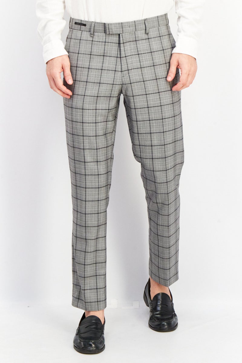 SELECTED بنطلون رسمي للرجال بقصة ضيقة بنقشة مربعات، مزيج رمادي - Image 1