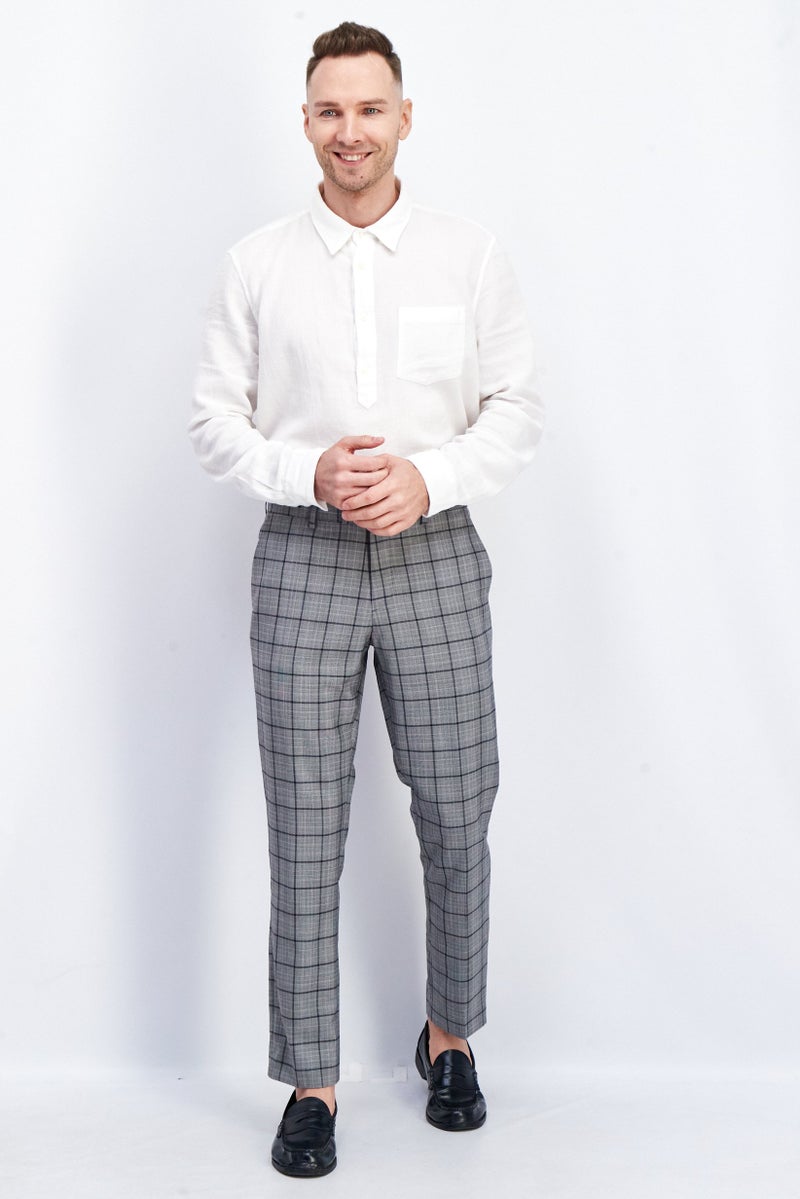 SELECTED بنطلون رسمي للرجال بقصة ضيقة بنقشة مربعات، مزيج رمادي - Image 2