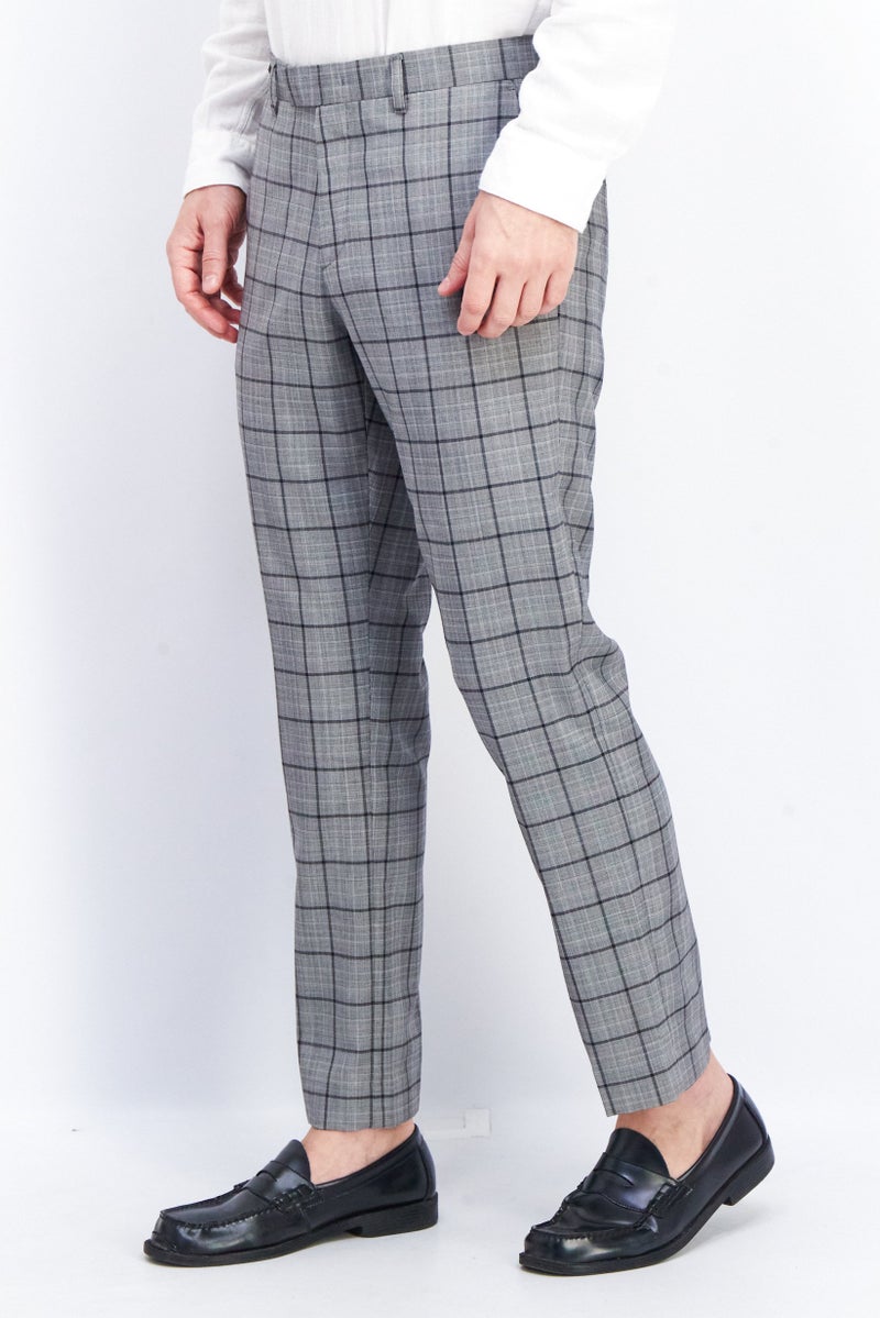 SELECTED بنطلون رسمي للرجال بقصة ضيقة بنقشة مربعات، مزيج رمادي - Image 4