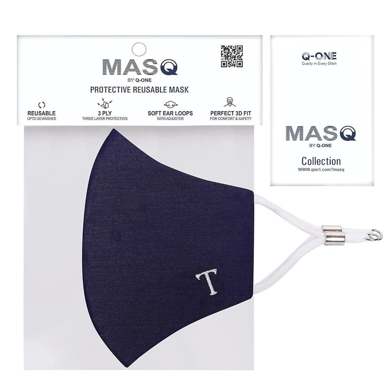 MASQ قناع وجه متعدد الطبقات 4، قابل لإعادة الاستخدام، قابل للتنفس، مضاد للبكتيريا (BFE>99%) مطرز من قماش القطن 100% مع ضبط للأذنين للرجال والنساء (كحلي-رمادي-دنيم) - Image 5